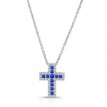 NATURAL COLOR WHITE GOLD SAPPHIRE CROSS DIAMOND PENDANT