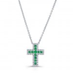 NATURAL COLOR WHITE GOLD EMERALD CROSS DIAMOND PENDANT
