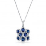 NATURAL COLOR WHITE GOLD CLASSIC SAPPHIRE FLOWER DIAMOND PENDANT    