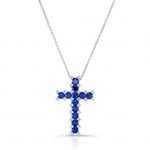 NATURAL COLOR WHITE GOLD SAPPHIRE CROSS DIAMOND  PENDANT