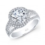 WHITE GOLD INSPIRED SWIRLED HALO DIAMOND ENGAGEMENT RING