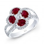 WHITE GOLD NATURAL COLOR TWISTED RUBY DIAMOND RING