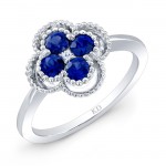 WHITE GOLD NATURAL COLOR FASHION SAPPHIRE FLOWER DIAMOND RING