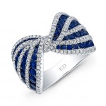 NATURAL COLOR WHITE GOLD INSPIRED SAPPHIRE BOW TIE DIAMOND RING