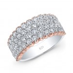 WHITE & ROSE GOLD FOUR  ROW ELEGANT DIAMOND WEDDING BAND