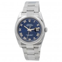 36mm Rolex Stainless Steel Datejust Blue Roman Numeral Dial