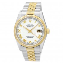 36mm Rolex 18k Yellow Gold and Stainless Steel Datejust Watch White Roman Numeral Dial