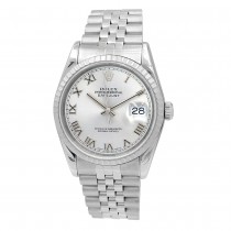 36mm Rolex Stainless Steel Datejust Watch Silver Roman Numeral Dial