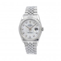 36mm Rolex Stainless Steel Datejust Watch Mother of Pearl Diamond Dial 