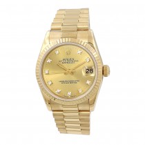 31mm "midsized" 18k Yellow Gold President Band , Champagne 10R Diamond Dial Watch