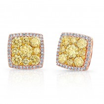 ROSE GOLD CONTEMPORARY SQUARE HALO FANCY YELLOW DIAMOND EARRINGS 