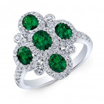 NATURAL COLOR WHITE GOLD FASHION EMERALD FLOWER DIAMOND RING