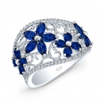 WHITE GOLD NATURAL COLOR SAPPHIRE WAVE DIAMOND RING