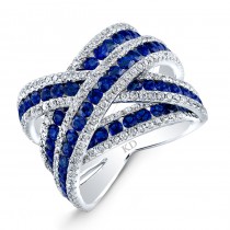 WHITE GOLD NATURAL COLOR CRISS CROSS SAPPHIRE DIAMOND RING