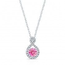 WHITE GOLD PINK ENHANCED TEAR DROP ROUND DIAMOND PENDANT  