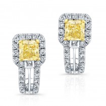 WHITE AND YELLOW GOLD FANCY YELLOW RADIANT DIAMOND EARRINGS   