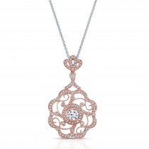 ROSE GOLD  INSPIRED VINTAGE ROUND FLOWER DIAMOND PENDANT