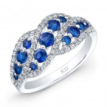 NATURAL COLOR WHITE GOLD FASHION SAPPHIRE WAVE DIAMOND RING