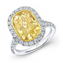 WHITE AND YELLOW GOLD FANCY YELLOW DIAMOND HALO BRIDAL RING