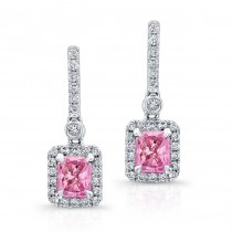 WHITE GOLD ELEGANT PINK ENHANCED RADIANT DIAMOND EARRINGS   