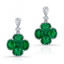 NATURAL COLOR WHITE GOLD EMERALD FLOWER DIAMOND DROP EARRINGS