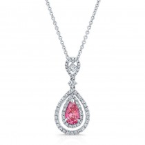 WHITE GOLD PINK ENHANCED PEAR DIAMOND TEAR DROP DESIGN PENDANT  