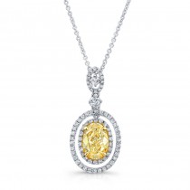 WHITE AND YELLOW GOLD OVAL FANCY YELLOW DIAMOND PENDANT   