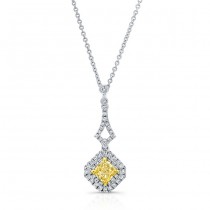 WHITE AND YELLOW GOLD ELEGANT FANCY YELLOW RADIANT DIAMOND PENDANT 