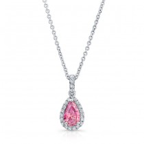WHITE GOLD ELEGANT PINK ENHANCED PEAR DIAMOND PENDANT  