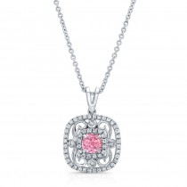 WHITE GOLD VINTAGE PINK ENHANCED CUSHION DIAMOND PENDANT  