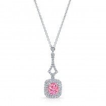 WHITE GOLD ELEGANT PINK ENHANCED CUSHION DIAMOND PENDANT  