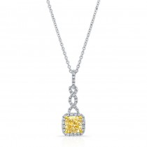 WHITE AND YELLOW GOLD CUSHION FANCY YELLOW DIAMOND TWISTED PENDANT   