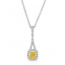 WHITE AND YELLOW GOLD CUSHION FANCY YELLOW DIAMOND PENDANT   