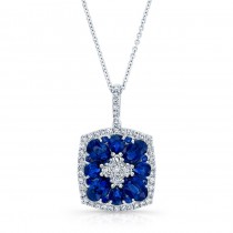 NATURAL COLOR WHITE GOLD INSPIRED FLOWER SAPPHIRE DIAMOND PENDANT