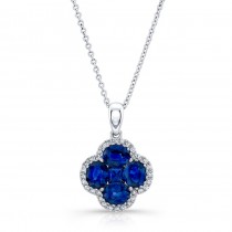 NATURAL COLOR WHITE GOLD VINTAGE SAPPHIRE FLOWER DIAMOND PENDANT