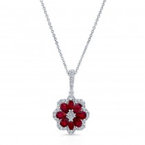 NATURAL COLOR WHITE GOLD INSPIRED RUBY DIAMOND FLOWER PENDANT