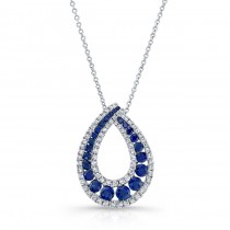 NATURAL COLOR WHITE GOLD TRENDY SAPPHIRE TEAR DROP DIAMOND PENDANT