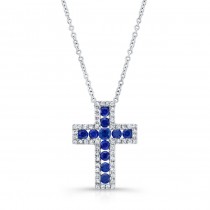 NATURAL COLOR WHITE GOLD ELEGANT SAPPHIRE CROSS DIAMOND PENDANT