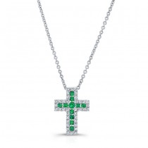 NATURAL COLOR WHITE GOLD EMERALD CROSS DIAMOND PENDANT