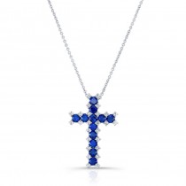 NATURAL COLOR WHITE GOLD SAPPHIRE CROSS DIAMOND  PENDANT