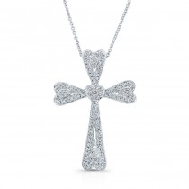 WHITE GOLD VINTAGE DIAMOND HEART CROSS PENDANT