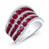 WHITE GOLD NATURAL COLOR RUBY FASHiON DIAMOND WAVE RING