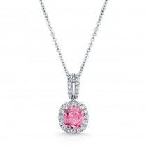 WHITE GOLD ELEGANT PINK ENHANCED CUSHION DIAMOND PENDANT  