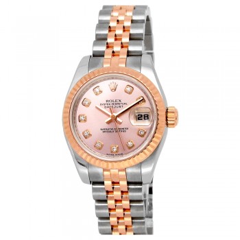26mm Rolex 18k Rose Gold Stainless Steel Oyster Perpetual Datejust Watch