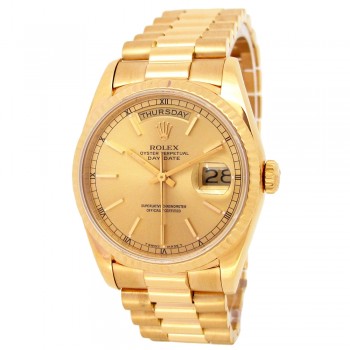 36mm Rolex 18k Yellow Gold Oyster Perpetual Day-Date Watch