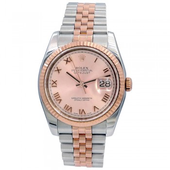 36mm Rolex 18k Rose Gold and Stainless Steel Oyster Perpetual Datejust Watch