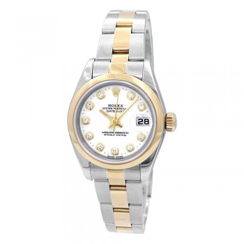 26mm Rolex 18K Yellow Gold and Stainless Steel Datejust Watch White Diamond Dial