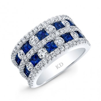 WHITE GOLD NATURAL COLOR STYLISH SAPPHIRE CHECKERS DIAMOND RING