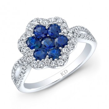 NATURAL COLOR WHITE GOLD VINTAGE SAPPHIRE FLOWER DIAMOND RING