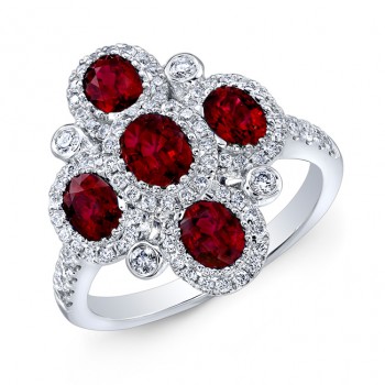 NATURAL COLOR WHITE GOLD FASHION RUBY FLOWER DIAMOND RING